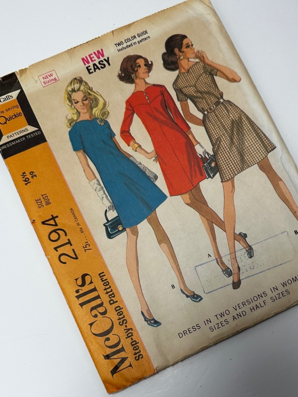 Vintage McCall’s 2194 Sewing Pattern Women’s Dress Size 16½ Bust 39 Retro 1960s